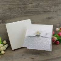 Half Fold Glitter Invitation Card with Paper Box Wedding Invitation Decoration Customized 